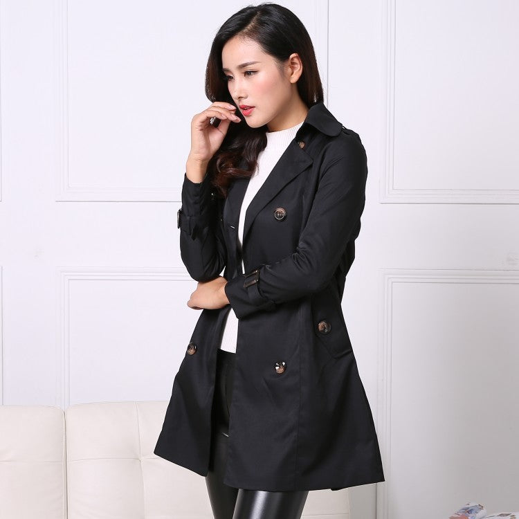 Commuter Casual Lace Up Double-breasted Mid-length Trench Coat