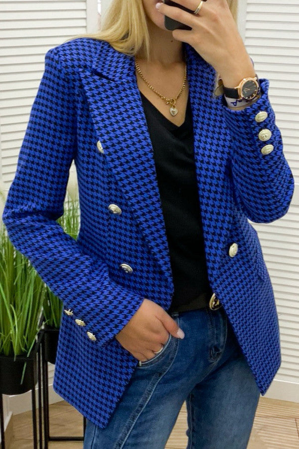 Women's Houndstooth Blazer Pocket Coat