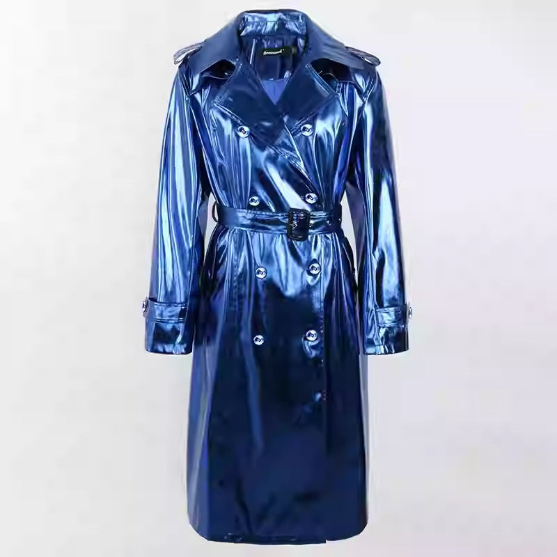 Bright Patent Leather Windbreaker Long Style